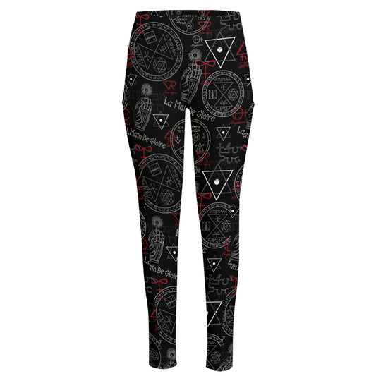 Hand Of Glory Black Magic Witch Print High-Waisted Pocket Leggings