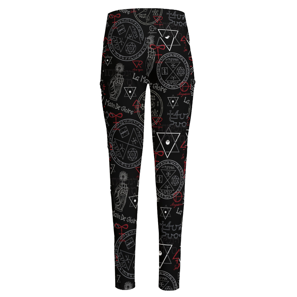 Hand Of Glory Black Magic Witch Print High-Waisted Pocket Leggings