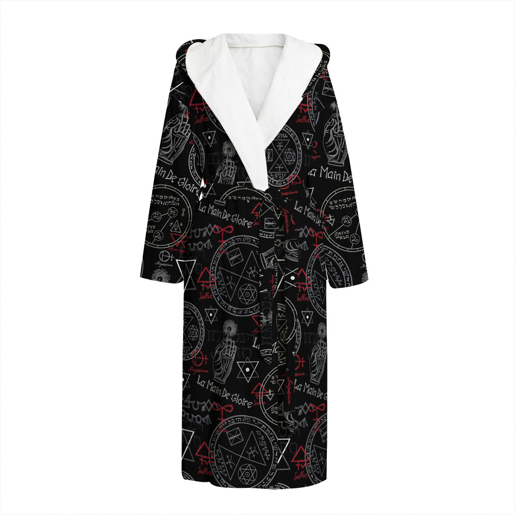 Hand Of Glory Black Magic Witch Print Hooded Bathrobe