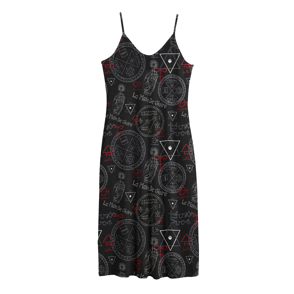 Hand Of Glory Black Magic Witch Print Jersey Midi Cami Dress