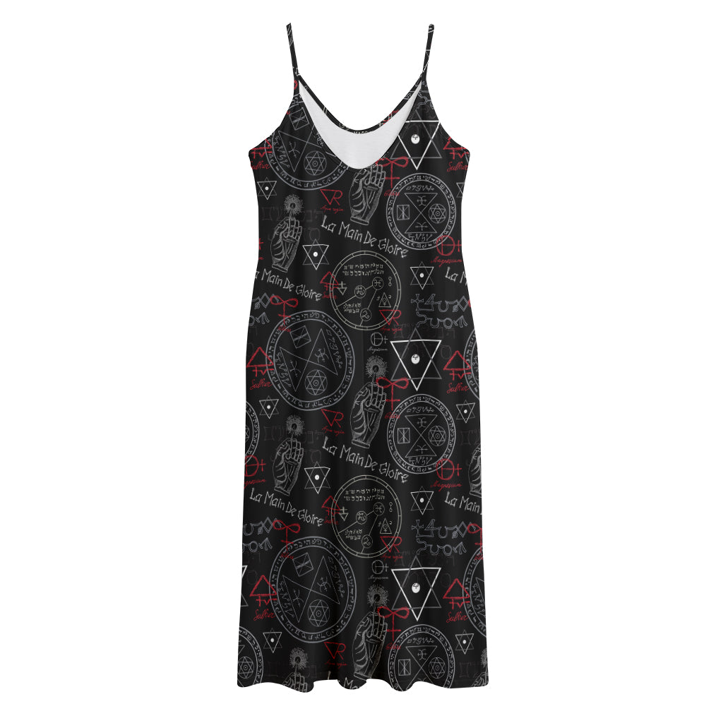 Hand Of Glory Black Magic Witch Print Jersey Midi Cami Dress
