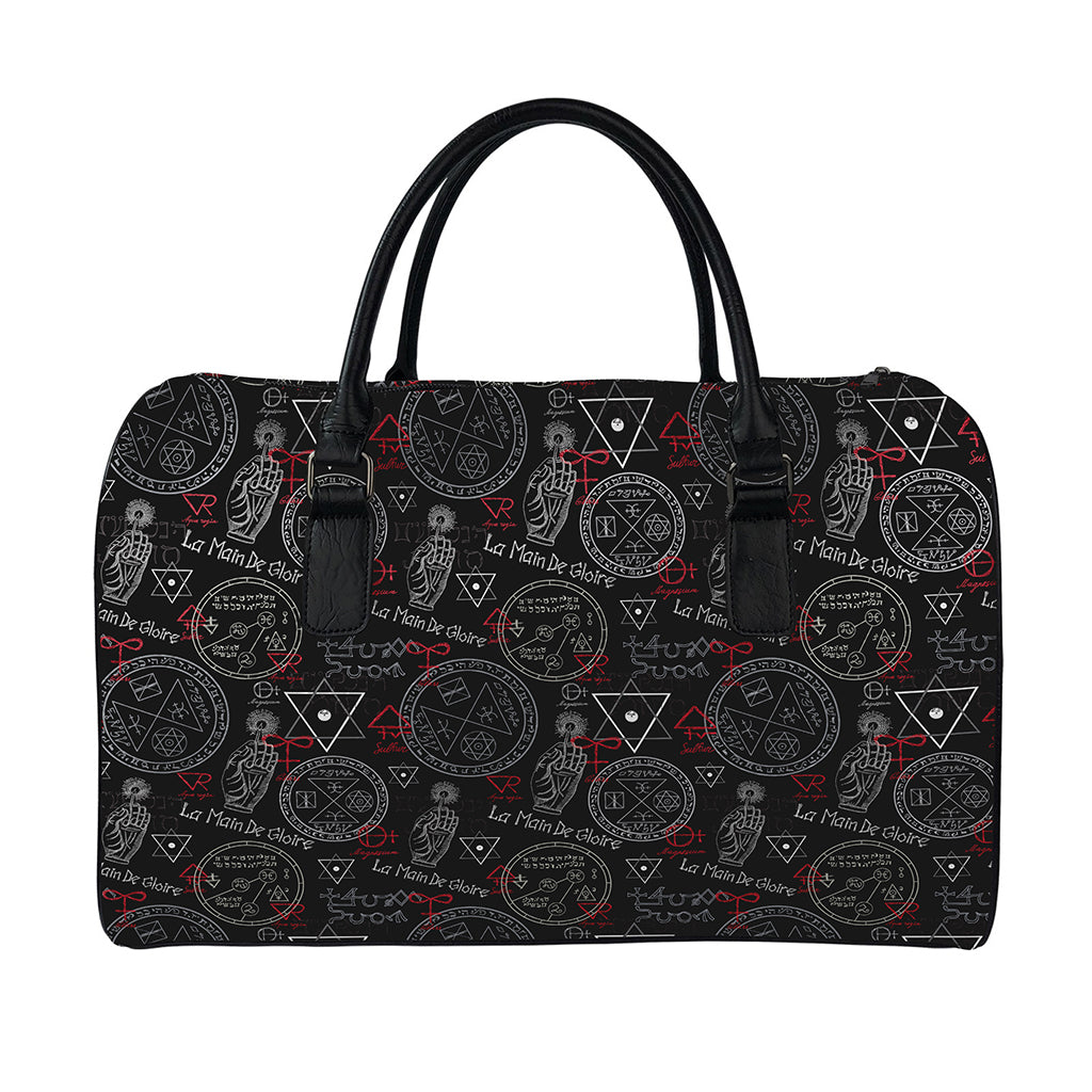 Hand Of Glory Black Magic Witch Print Leather Duffle Bag