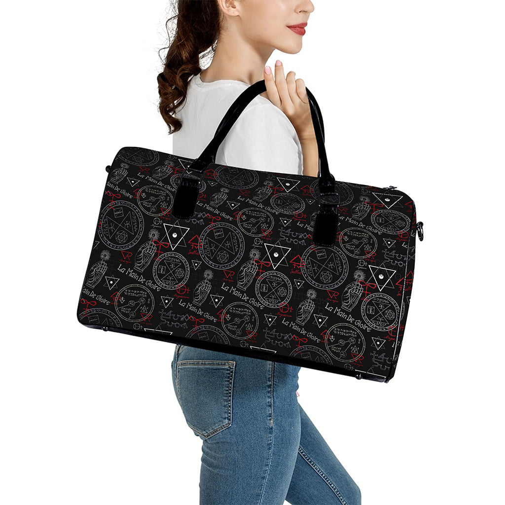 Hand Of Glory Black Magic Witch Print Leather Duffle Bag