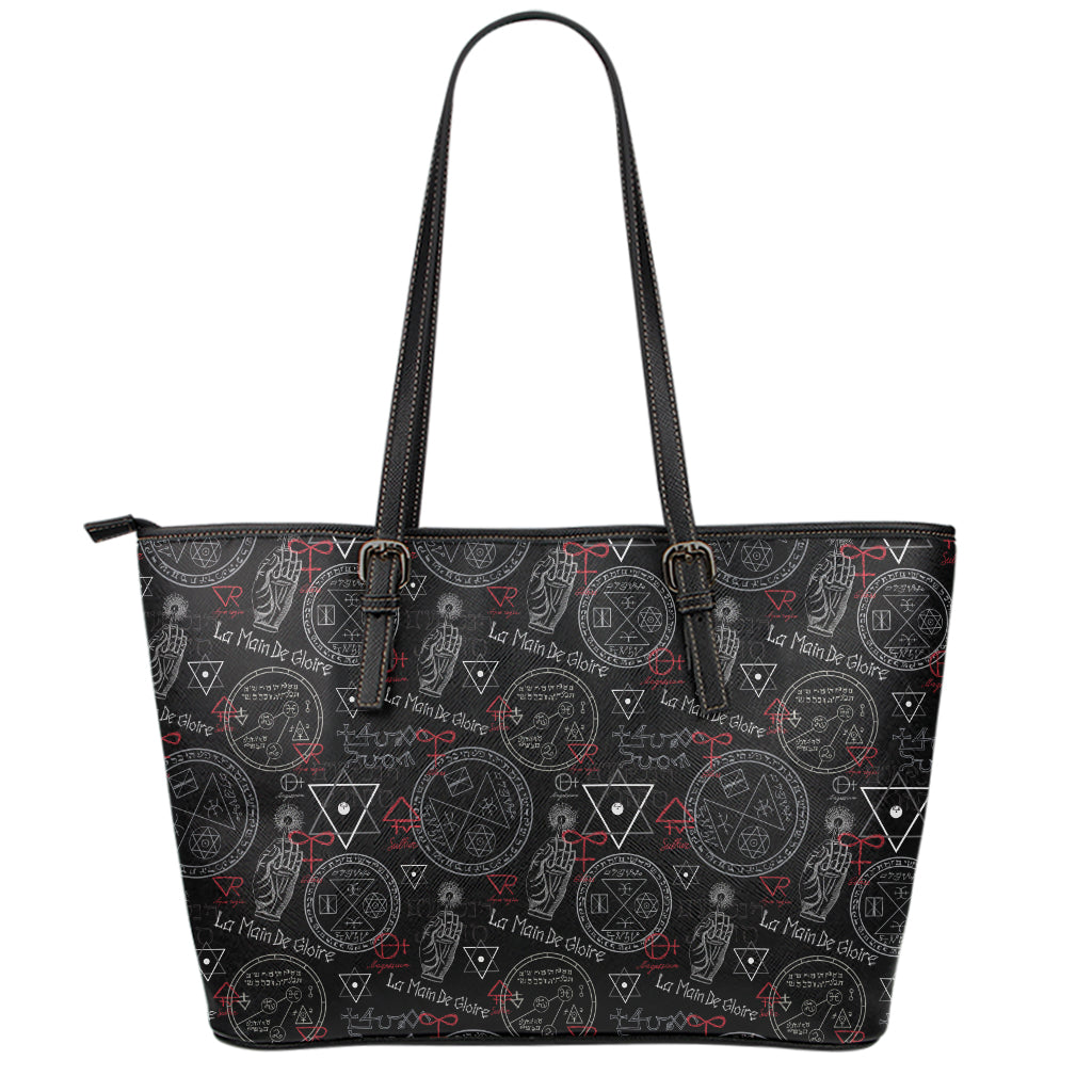 Hand Of Glory Black Magic Witch Print Leather Tote Bag