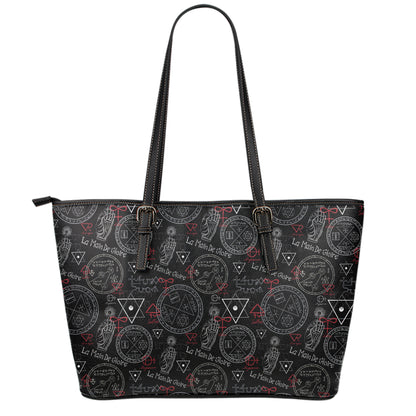 Hand Of Glory Black Magic Witch Print Leather Tote Bag