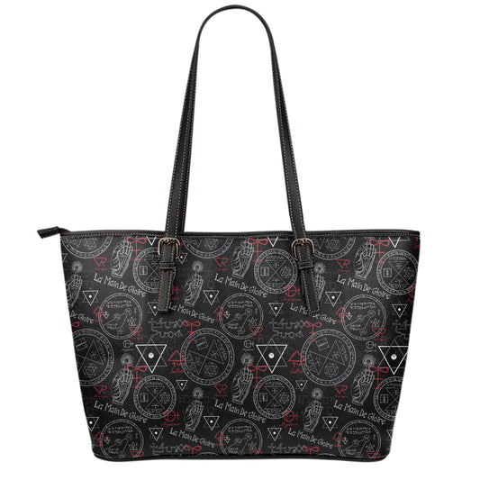 Hand Of Glory Black Magic Witch Print Leather Tote Bag