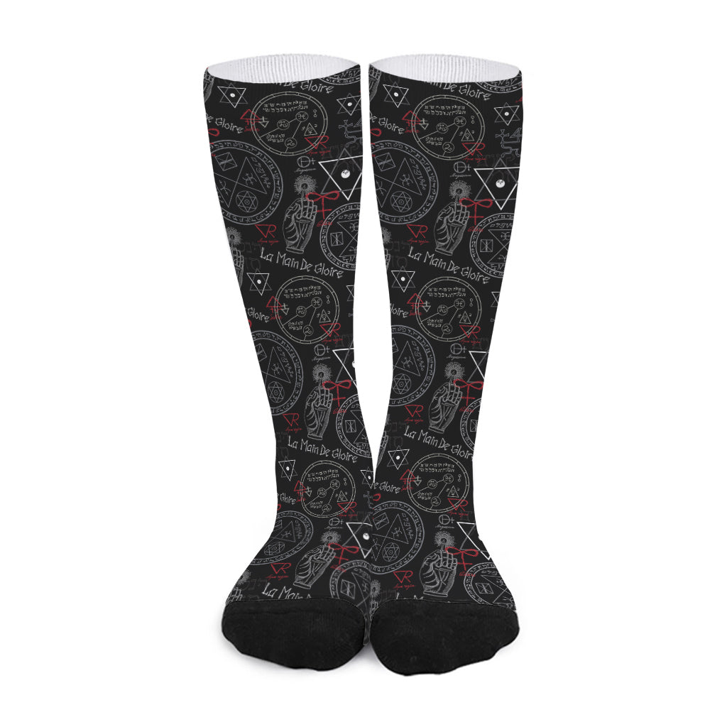 Hand Of Glory Black Magic Witch Print Long Socks