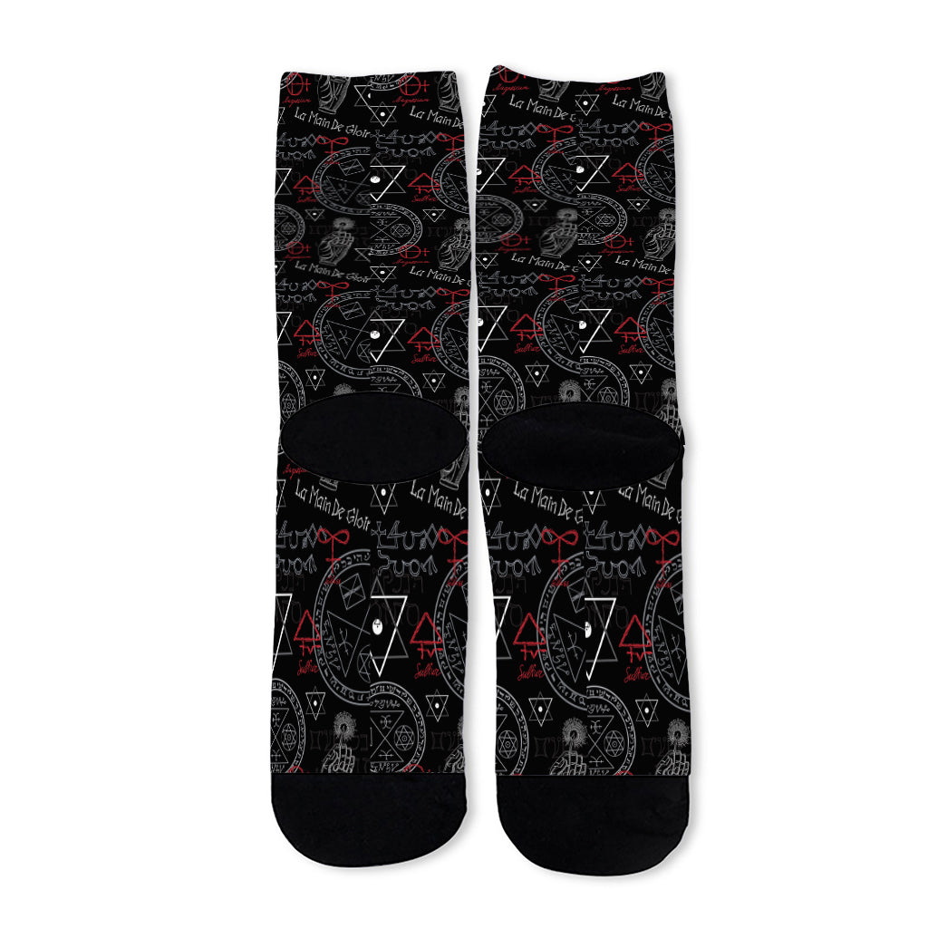 Hand Of Glory Black Magic Witch Print Long Socks
