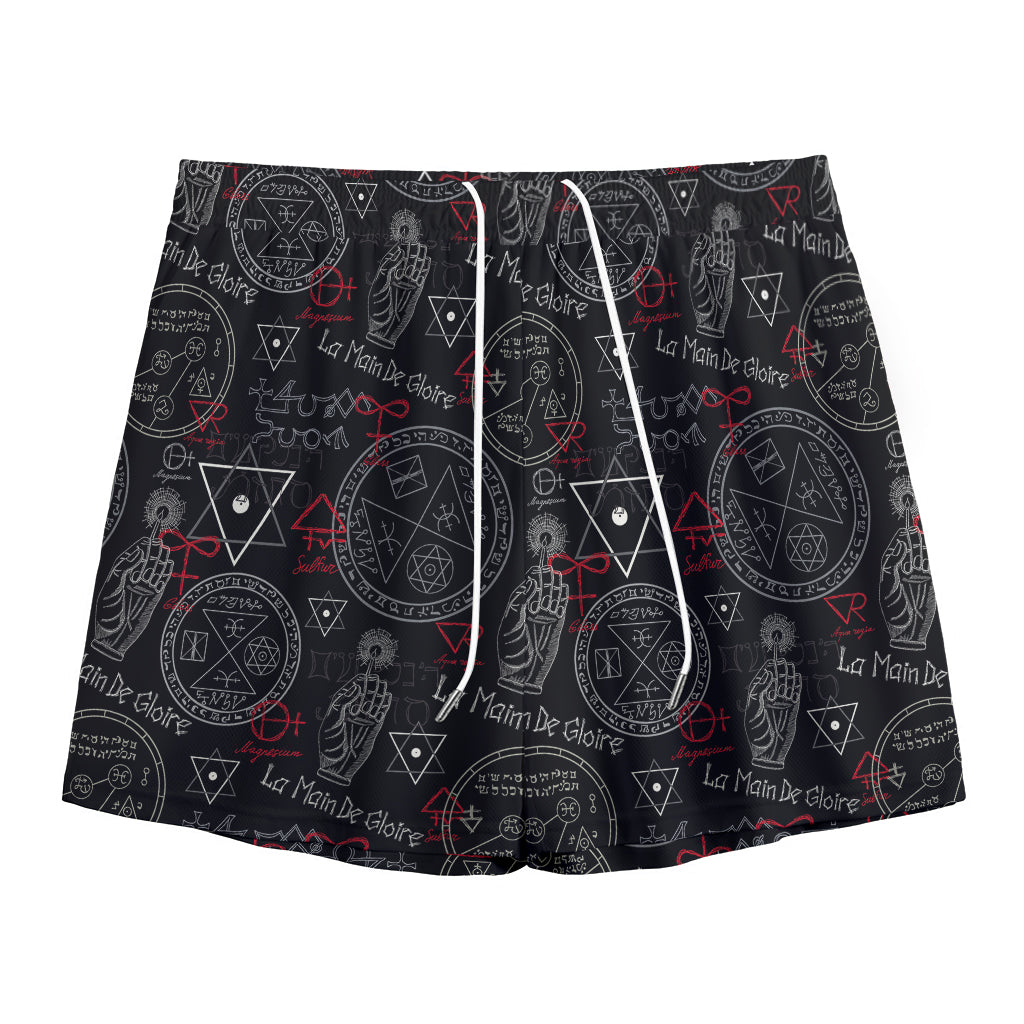 Hand Of Glory Black Magic Witch Print Mesh Shorts