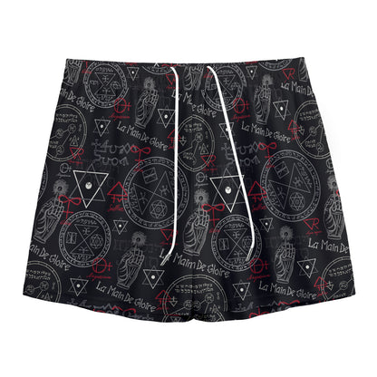 Hand Of Glory Black Magic Witch Print Mesh Shorts