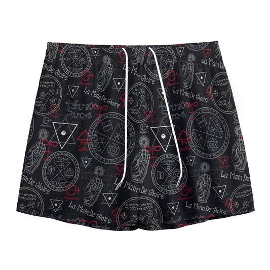 Hand Of Glory Black Magic Witch Print Mesh Shorts