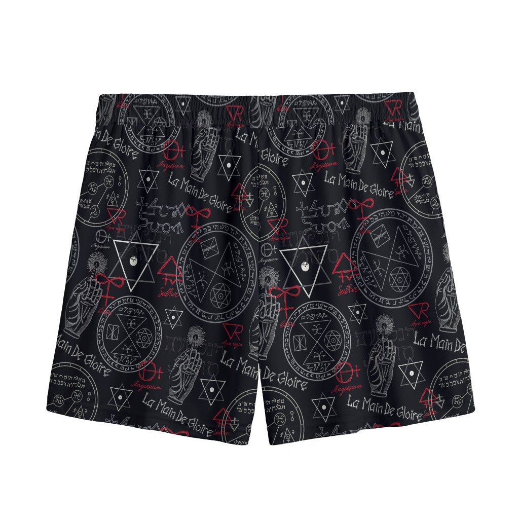Hand Of Glory Black Magic Witch Print Mesh Shorts