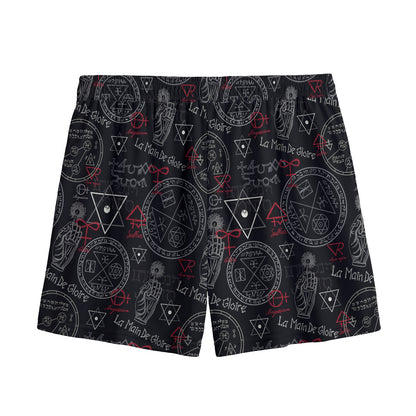 Hand Of Glory Black Magic Witch Print Mesh Shorts