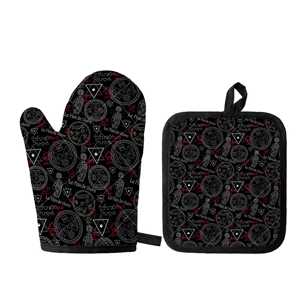 Hand Of Glory Black Magic Witch Print Oven Mitt And Pot Holder Set