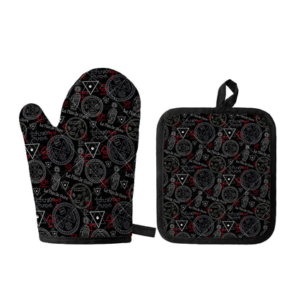 Hand Of Glory Black Magic Witch Print Oven Mitt And Pot Holder Set