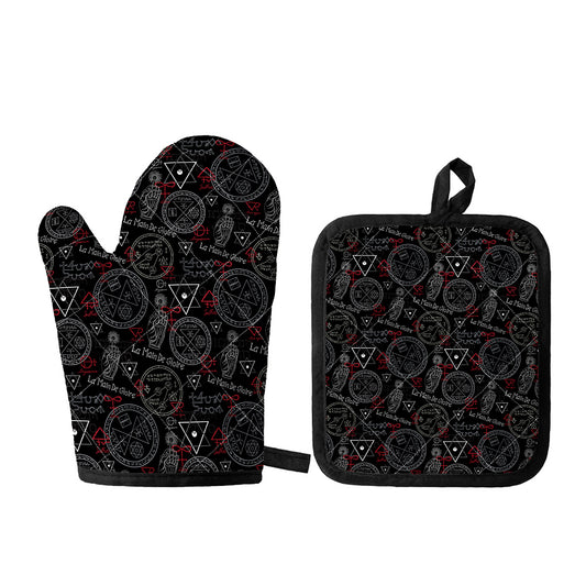Hand Of Glory Black Magic Witch Print Oven Mitt And Pot Holder Set