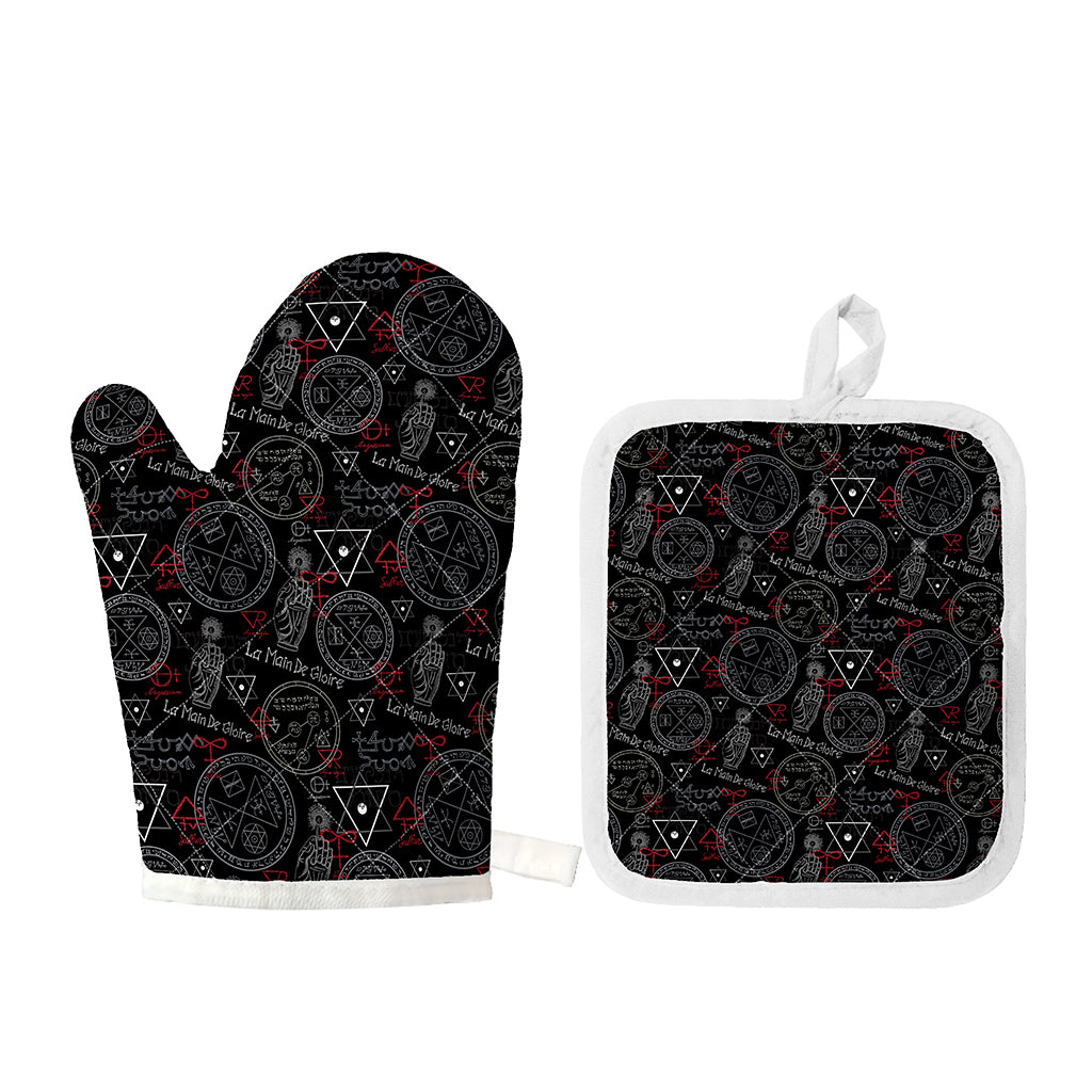 Hand Of Glory Black Magic Witch Print Oven Mitt And Pot Holder Set