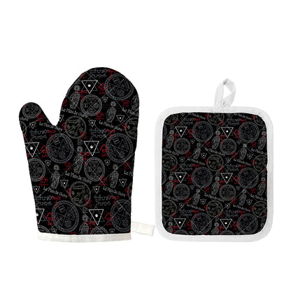 Hand Of Glory Black Magic Witch Print Oven Mitt And Pot Holder Set