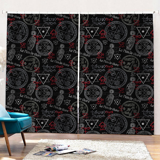 Hand Of Glory Black Magic Witch Print Pencil Pleat Curtains