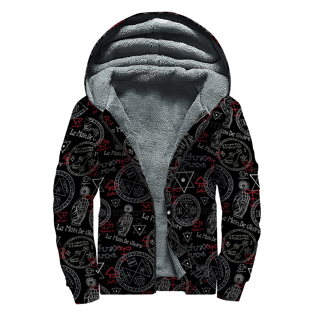 Hand Of Glory Black Magic Witch Print Sherpa Lined Zip Up Hoodie