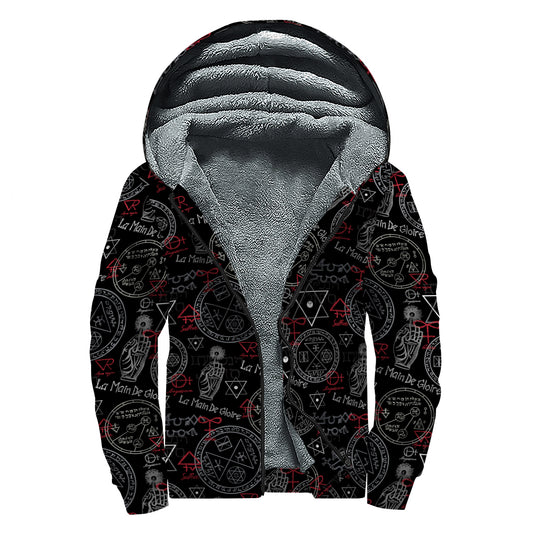 Hand Of Glory Black Magic Witch Print Sherpa Lined Zip Up Hoodie