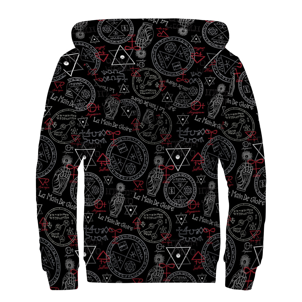 Hand Of Glory Black Magic Witch Print Sherpa Lined Zip Up Hoodie