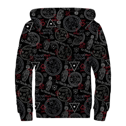 Hand Of Glory Black Magic Witch Print Sherpa Lined Zip Up Hoodie