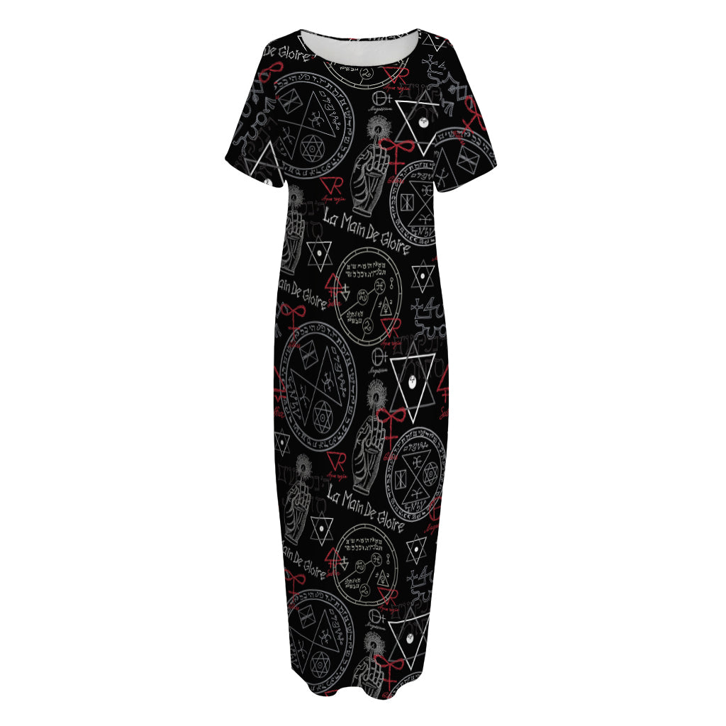 Hand Of Glory Black Magic Witch Print Short Sleeve Long Nightdress