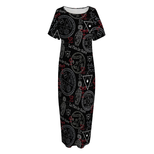 Hand Of Glory Black Magic Witch Print Short Sleeve Long Nightdress