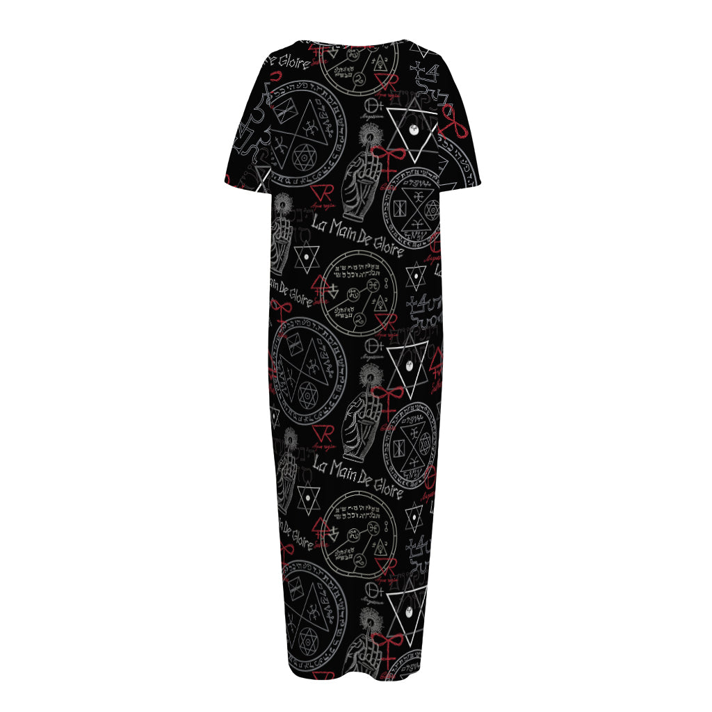 Hand Of Glory Black Magic Witch Print Short Sleeve Long Nightdress