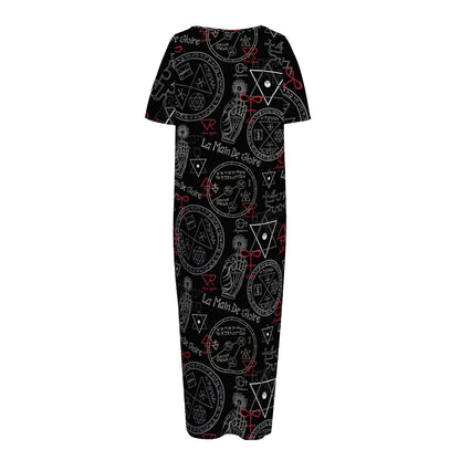 Hand Of Glory Black Magic Witch Print Short Sleeve Long Nightdress