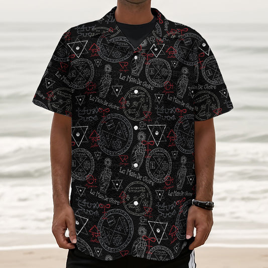 Hand Of Glory Black Magic Witch Print Textured Short Sleeve Shirt