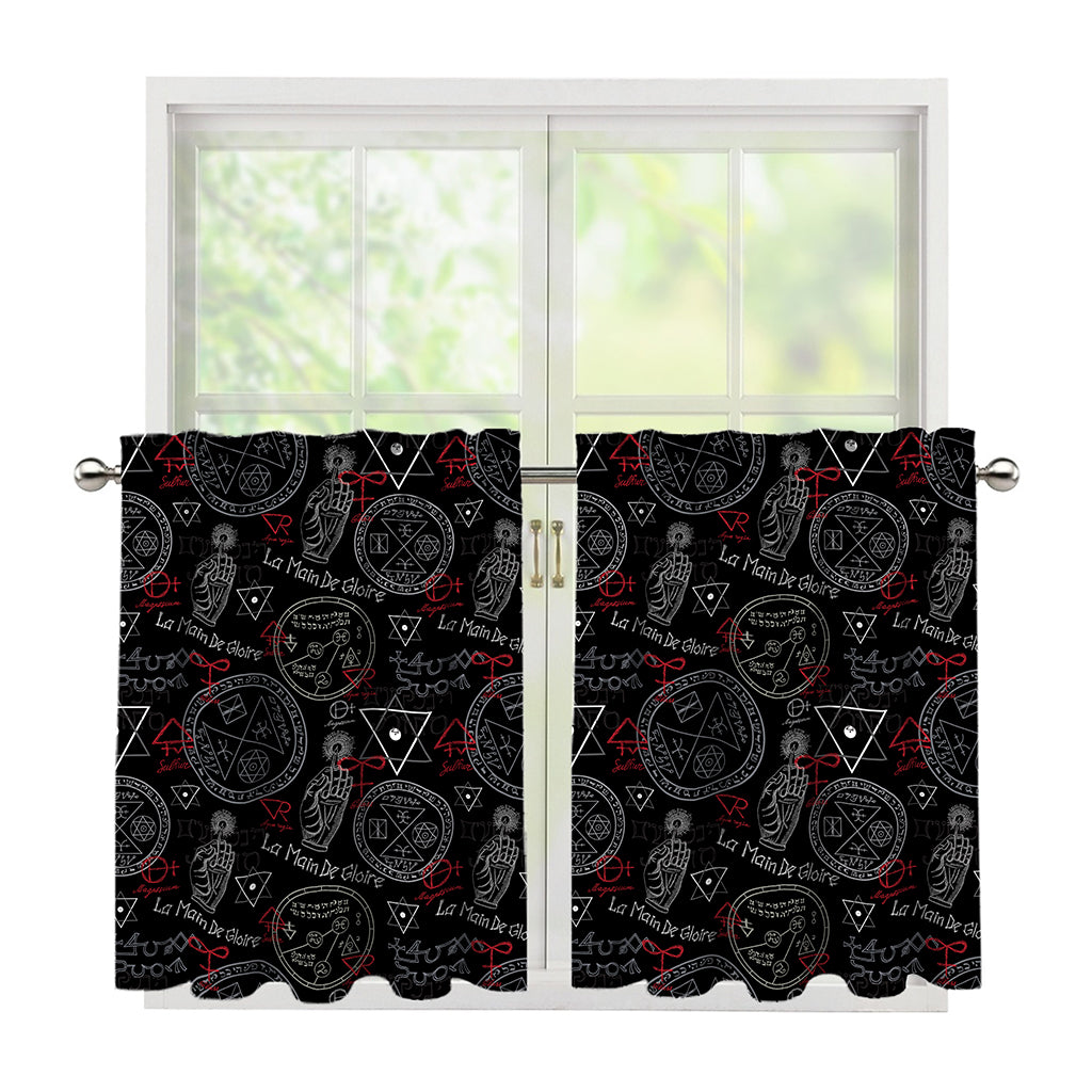 Hand Of Glory Black Magic Witch Print Tier Curtains