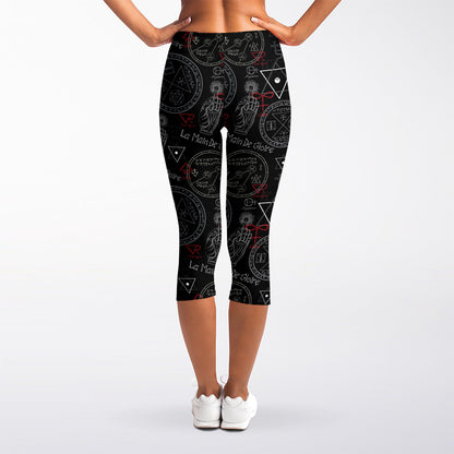 Hand Of Glory Black Magic Witch Print Women's Capri Leggings