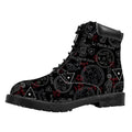 Hand Of Glory Black Magic Witch Print Padded Collar Lace Up Boots