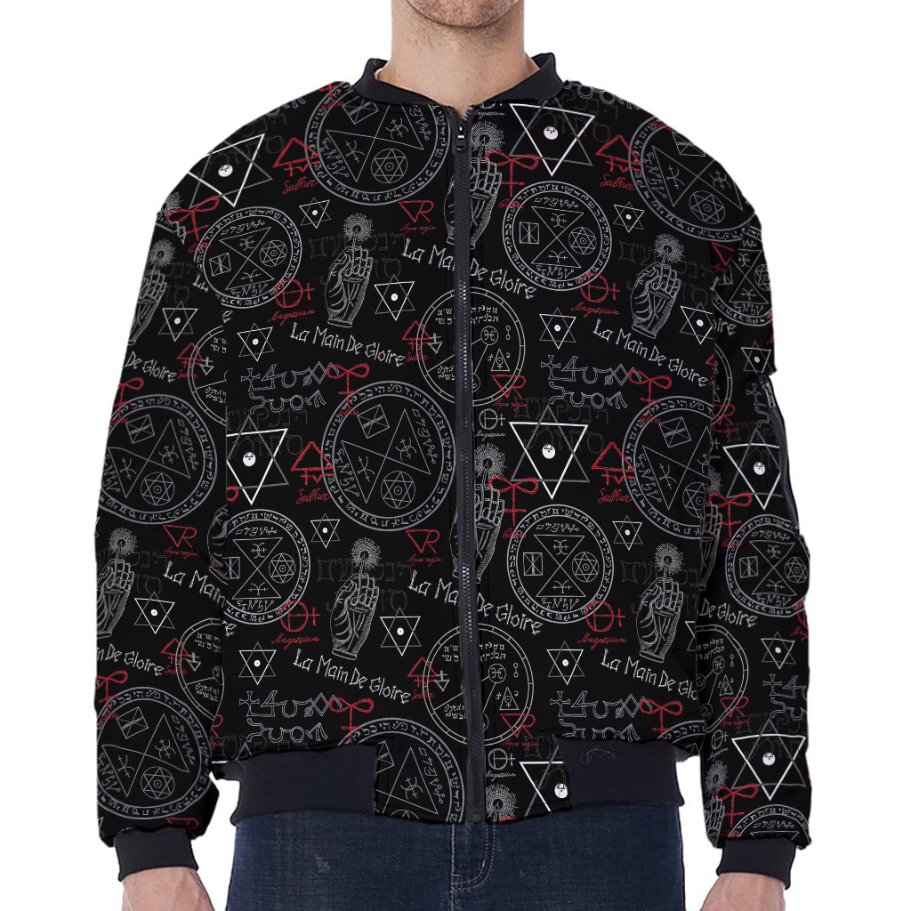Hand Of Glory Black Magic Witch Print Zip Sleeve Bomber Jacket