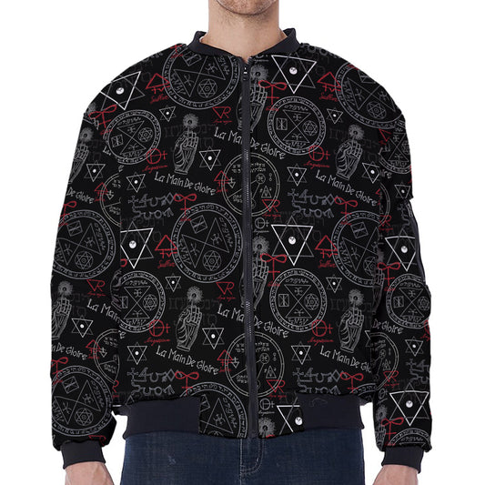 Hand Of Glory Black Magic Witch Print Zip Sleeve Bomber Jacket