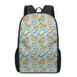 Happy Corgi Pattern Print 17 Inch Backpack