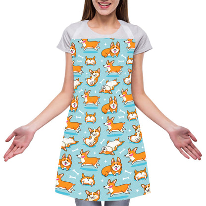 Happy Corgi Pattern Print Adjustable Apron