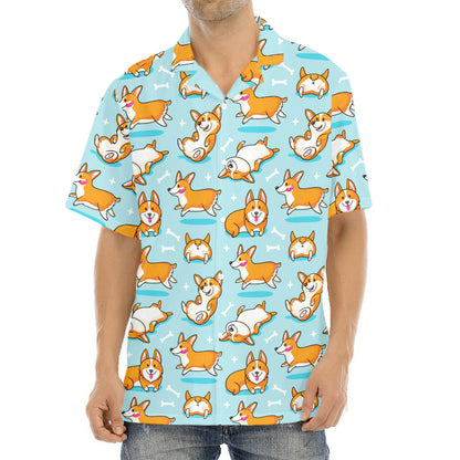 Happy Corgi Pattern Print Aloha Shirt