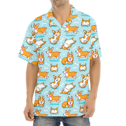Happy Corgi Pattern Print Aloha Shirt