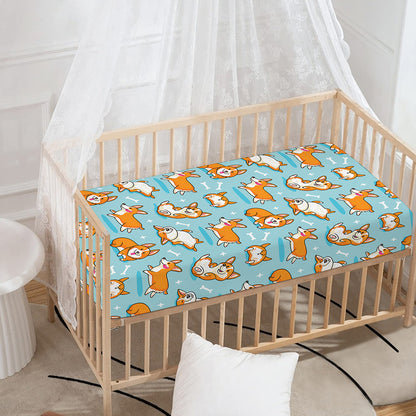 Happy Corgi Pattern Print Baby Crib Sheet