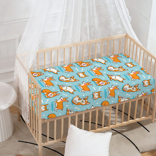 Happy Corgi Pattern Print Baby Crib Sheet