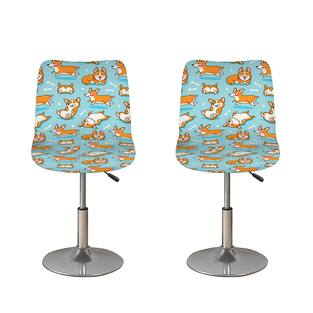 Happy Corgi Pattern Print Bar Stool Covers