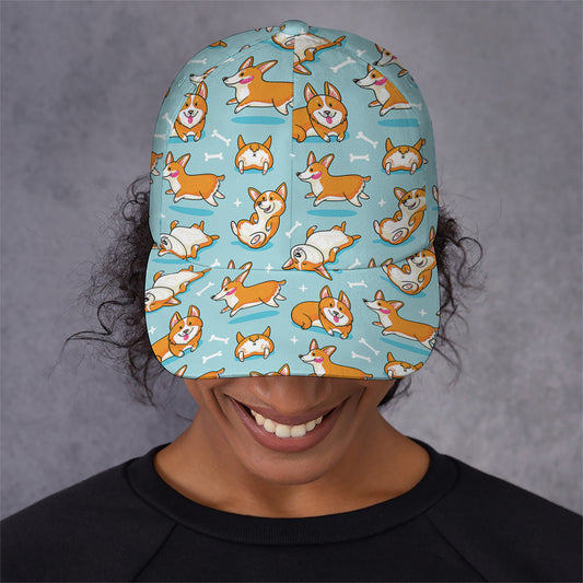 Happy Corgi Pattern Print Baseball Cap