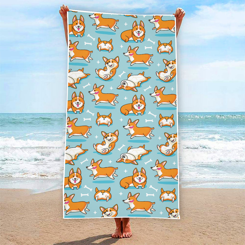 Happy Corgi Pattern Print Beach Towel