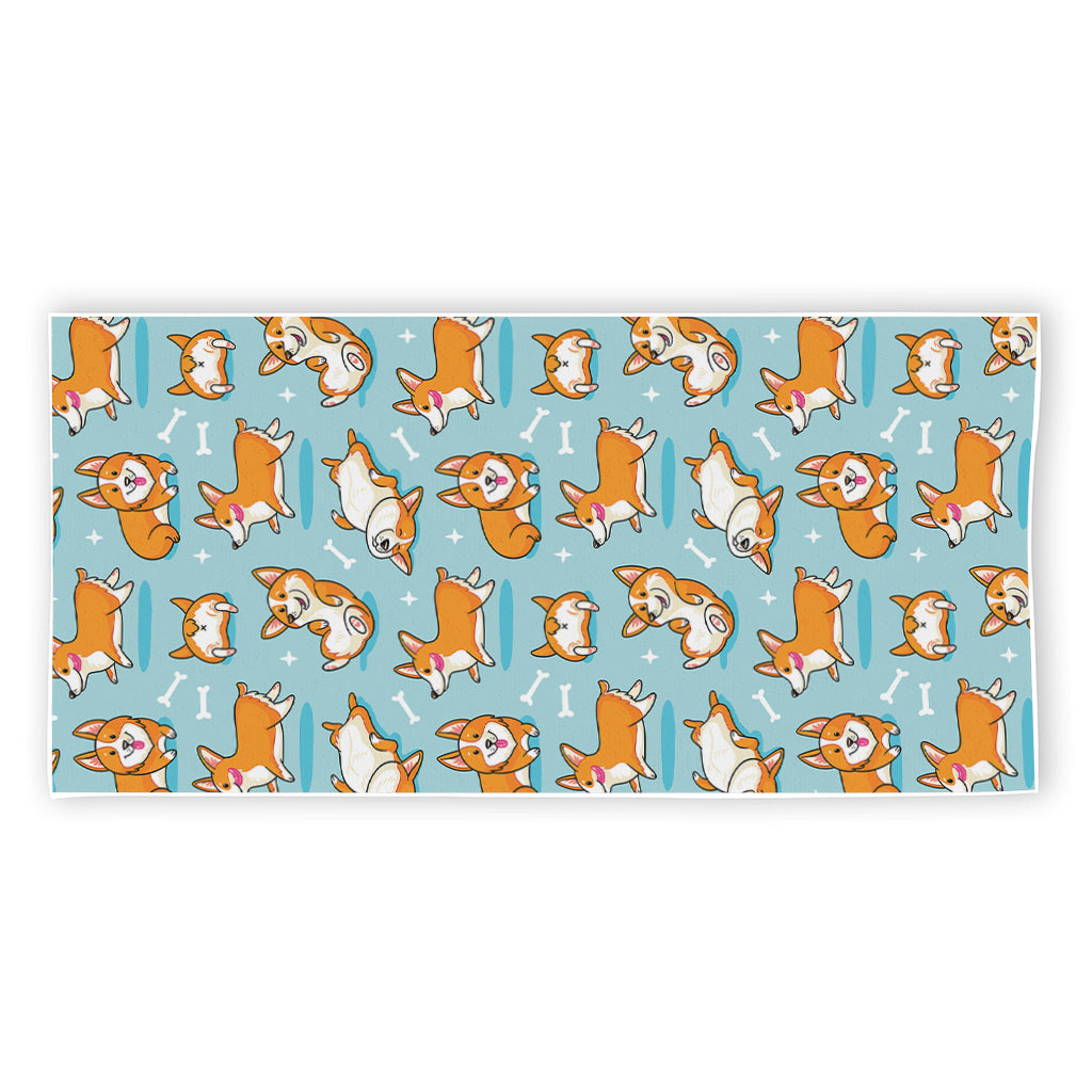 Happy Corgi Pattern Print Beach Towel