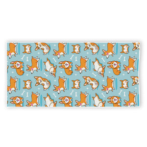 Happy Corgi Pattern Print Beach Towel