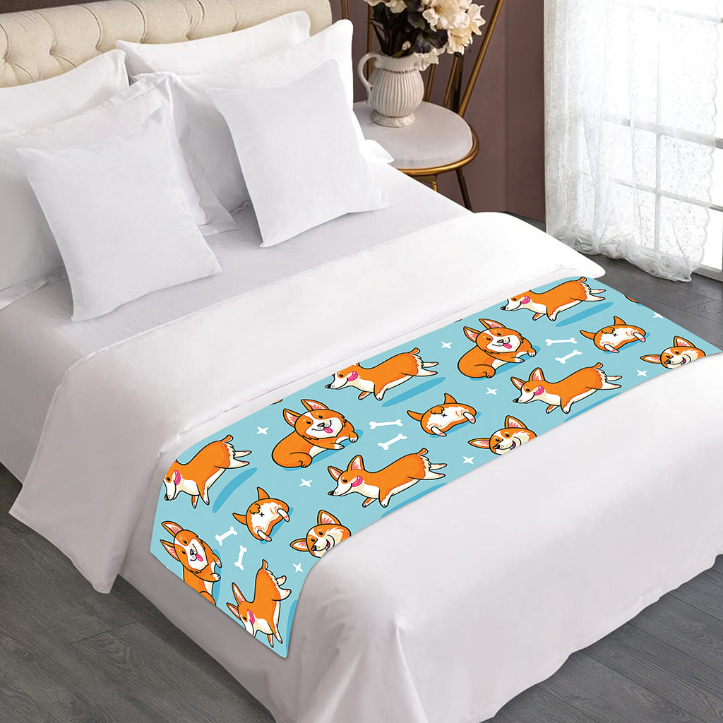 Happy Corgi Pattern Print Bed Runner
