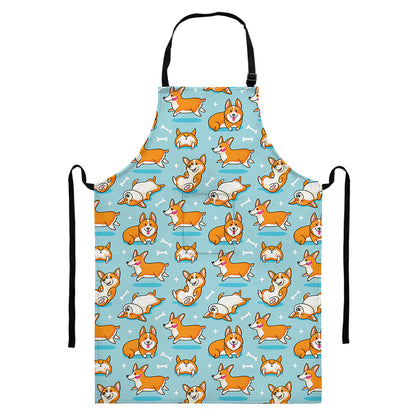 Happy Corgi Pattern Print Bib Apron With Pocket